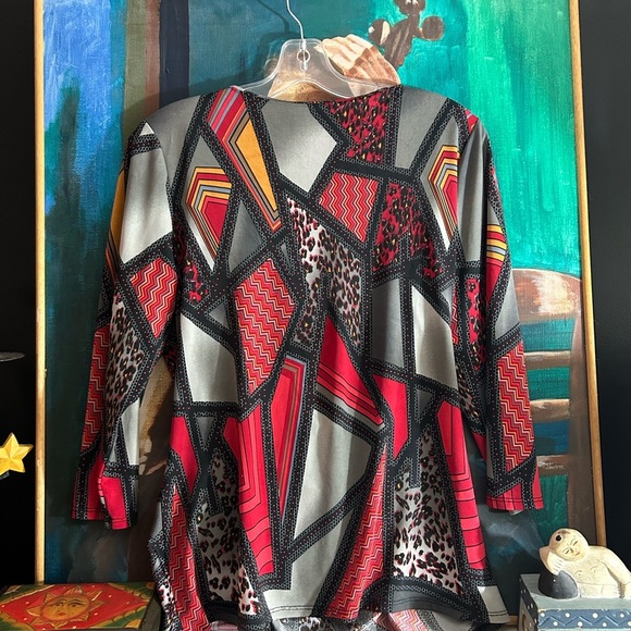 Vintage 90s Y2K Colorful Geometric Women's Blouse Top Size Large - Picture 10 of 16